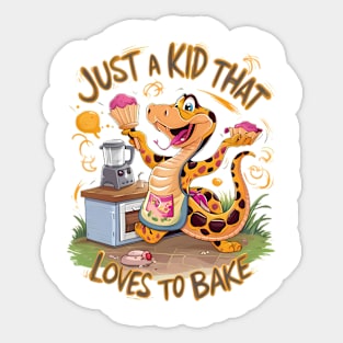 Whimsical Tee With Cake-Baking Snake Sticker